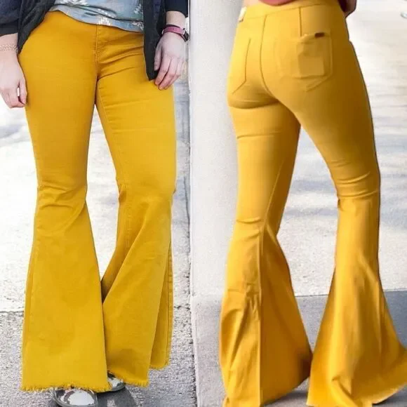 Mustard Yellow High Rise Flare Jeans | Stretch Boutique Denim | NWT | 16 - Picture 6 of 15